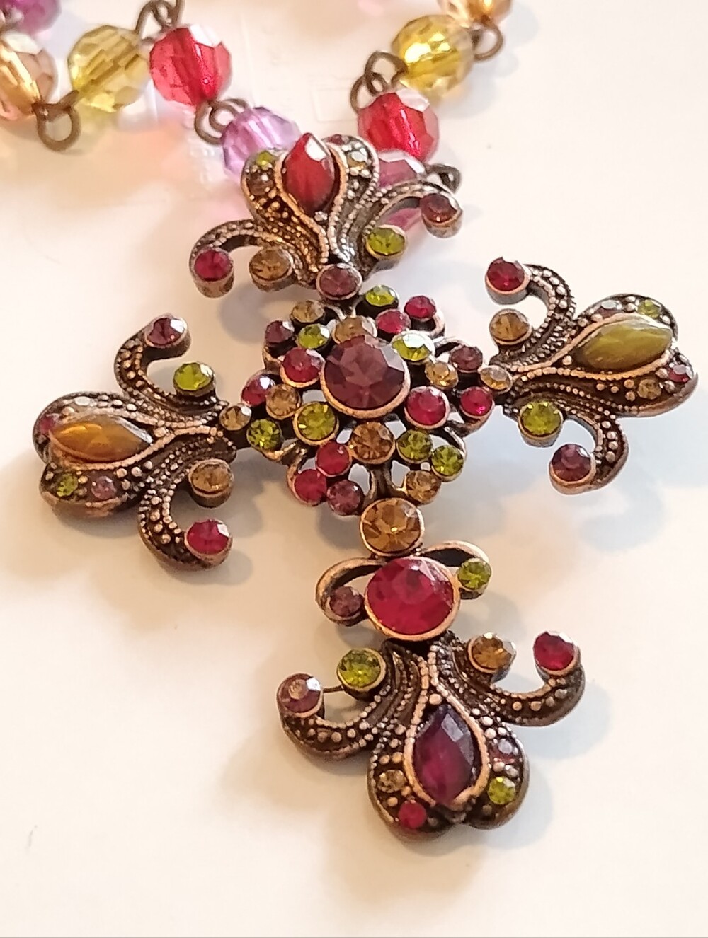Victorian Revival Gothic Vampy VCLM Cross Beaded Rhinestone Necklace Whimsygoth